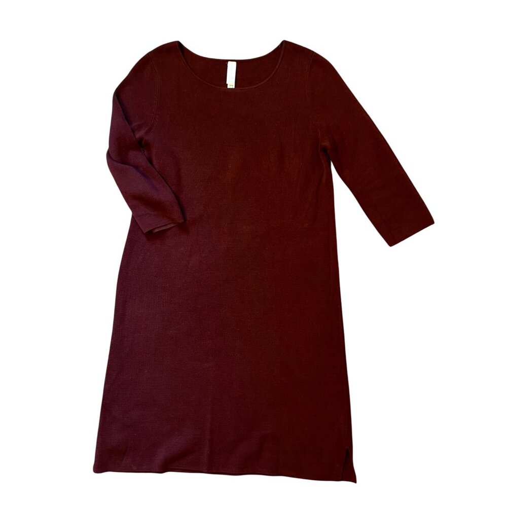 Marla Wynne MarlaWynne M Sweater Dress Knit Lagenlook Shift Midi Burgundy Wine